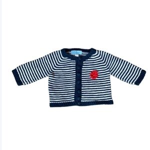 Etel Alexandrov blue and white stripe European handknit sweater Size 12-18 M